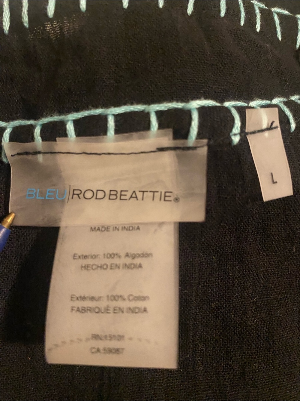 Bleu Rod Beattie Black Caftan with Light Blue Trim - Picture 2 of 6